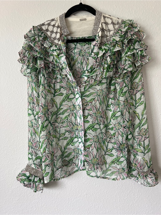 Dodo Bar Or Tops - Dodo Bar Or Floral Crystal Embellished Top Size 40